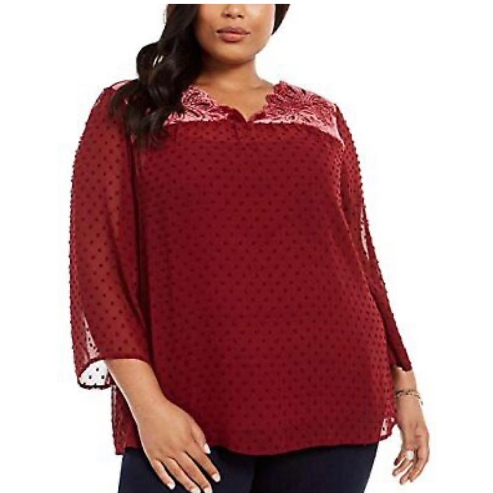 NWT Style & Co Womens 2 Piece Blouse Red Burnout Medium Christmas